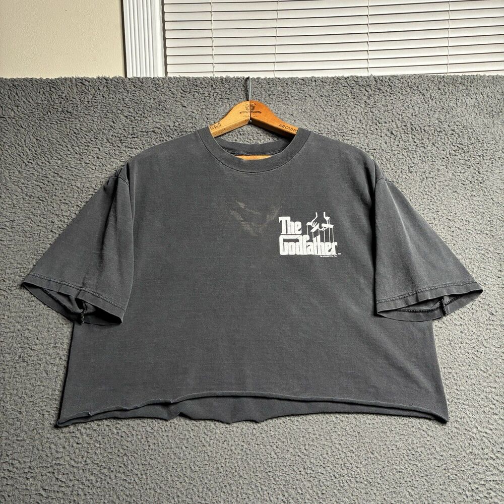Vintage 90s The Godfather Movie Promo 1997 Faded Black Cropped T-shirt Large
